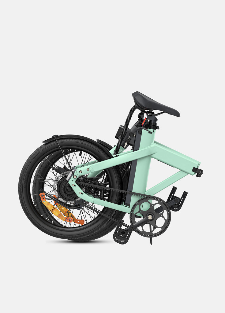 a folded green engwe p20 electric bike