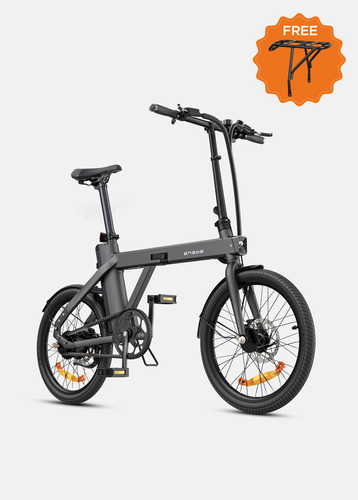 a black engwe p20 electric commuter bike and a rear rack for free