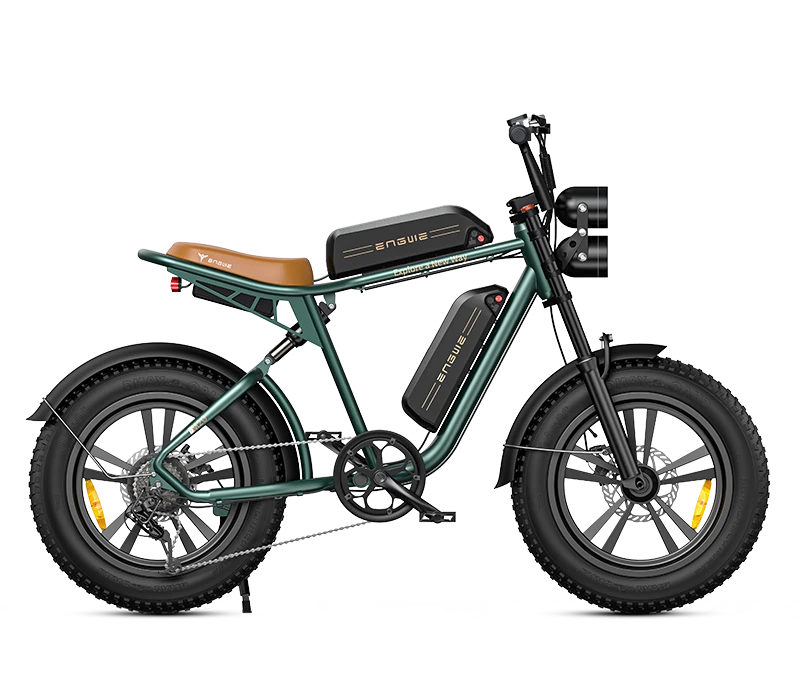 a green engwe m20 moped-style e-bike