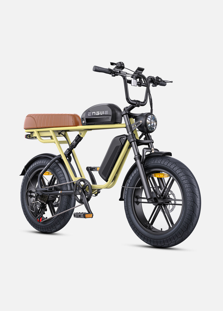 a yellow engwe m1 electric fat bicycle