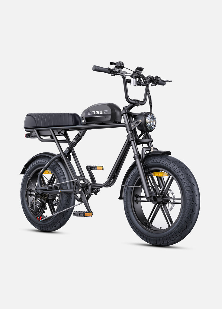 a black engwe m1 moped-style e bike