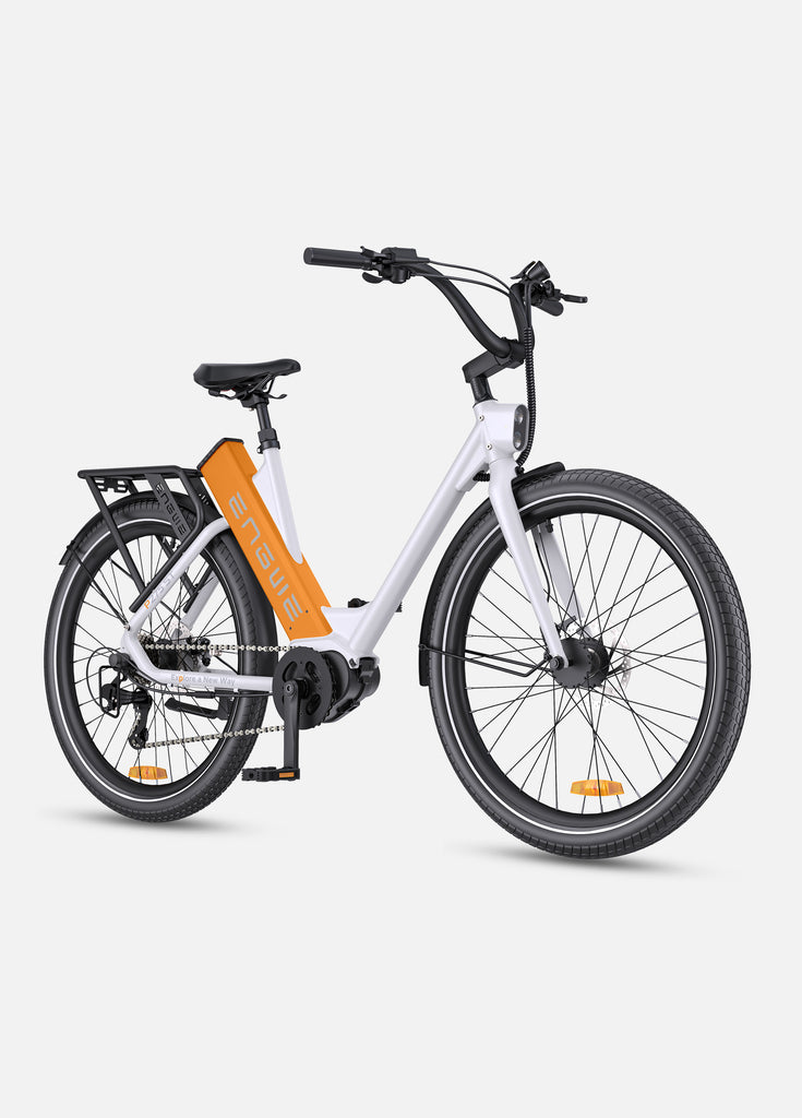 a white-orange engwe p275 st urban e-bike