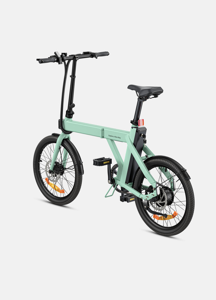a green engwe p20 electric folding bike