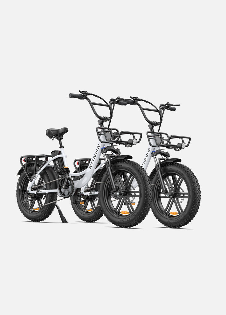 2 snow white engwe l20 electric bikes