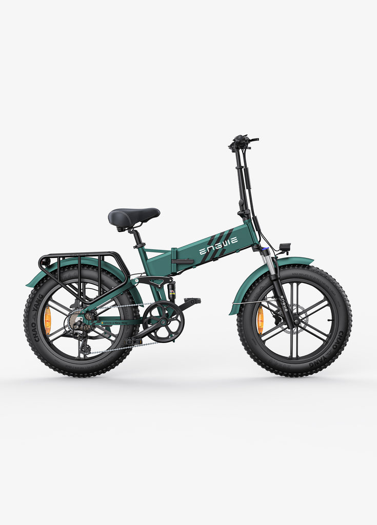 a mountain green engwe engine pro 2.0 e-bike with full suspension