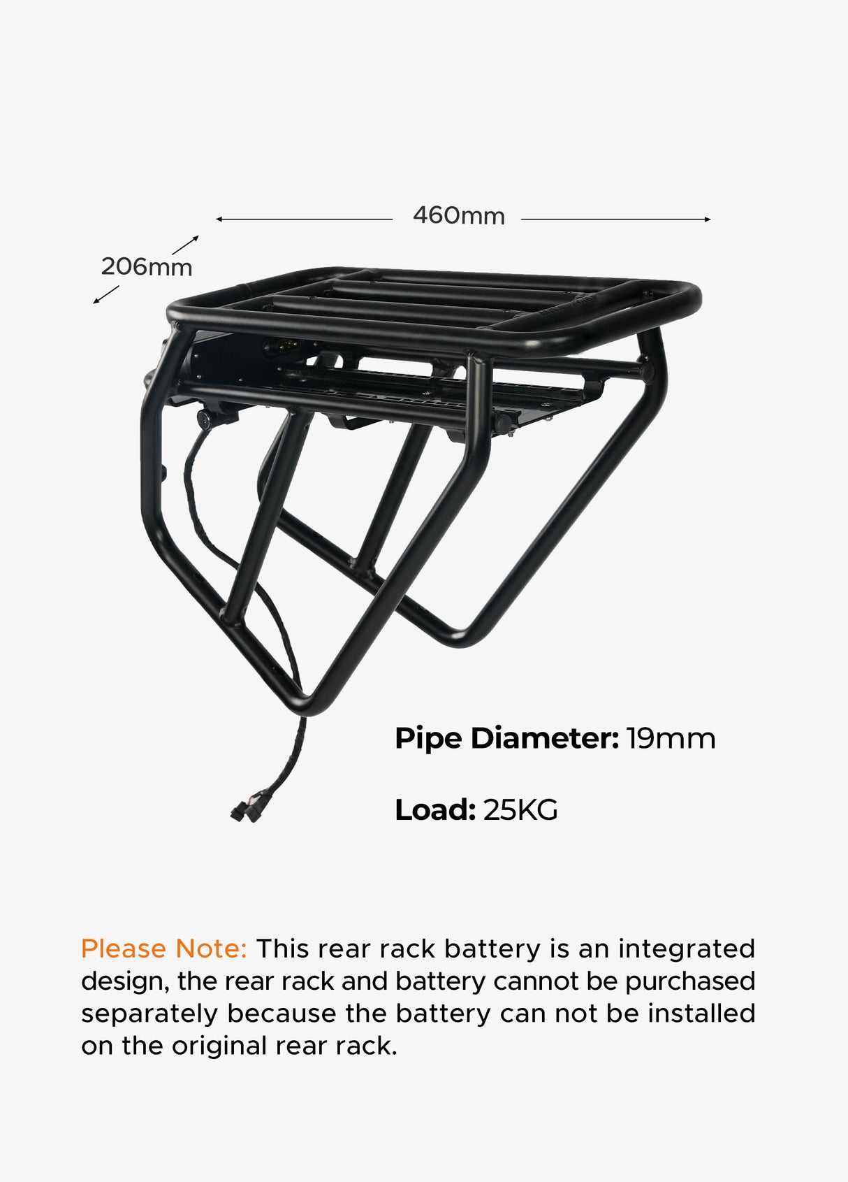 the size of engwe rear rack battery for engine pro and engine x electric bikes