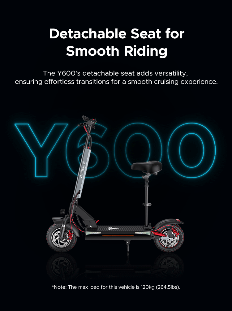ENGWE Y600 Electric Scooter (bike to work scheme/cycle to work scheme) - Detachable Seat for Smooth Riding<br>The Y600's detachable seat adds versatility, ensuring effortless transitions for a smooth cruising experience.