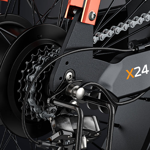 Engwe X24 Triple Suspension E-bike (bike to work scheme/cycle to work scheme) - Shimano 8-Speed Gear Shifter<br> Seamless transition with a 160mm disk brake rotor andan IP65 waterproof speed sensor