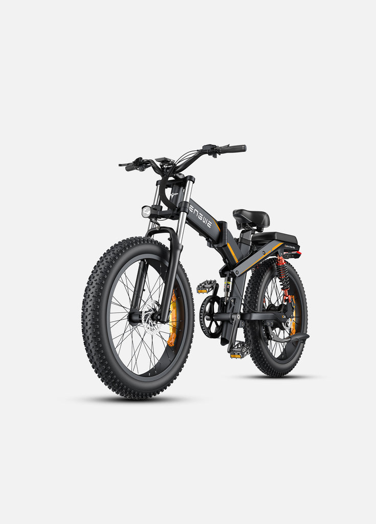 a black engwe x24 foldable electric bike with all-terrain tires
