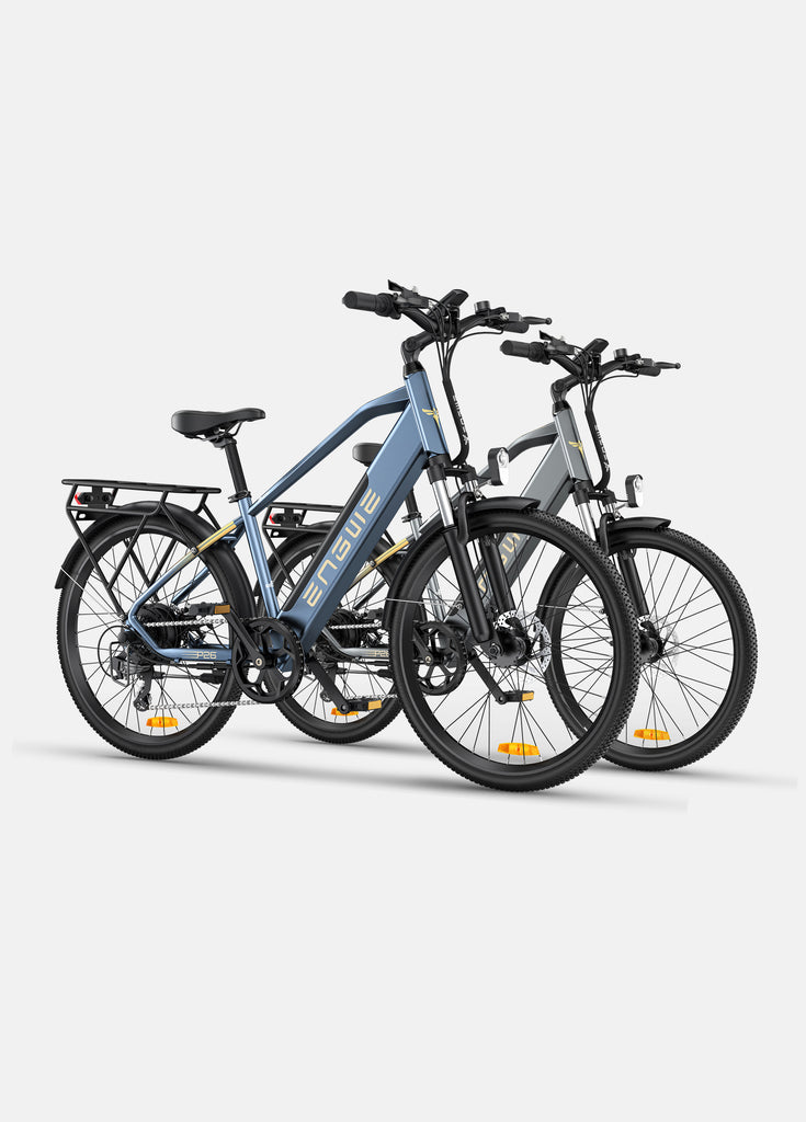 1 blue and 1 grey engwe p26 e-bikes