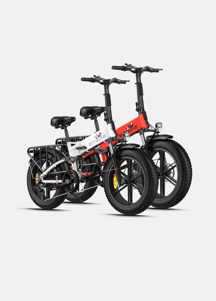a red and a white engwe engine x e-bikes