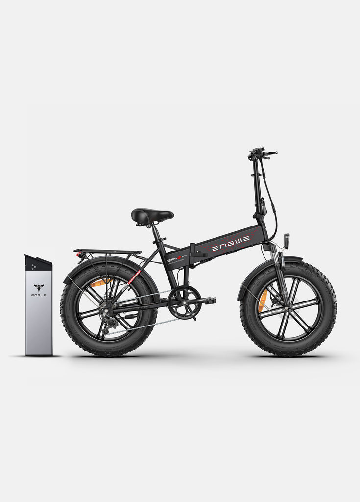 a black engwe ep-2 pro ebike and an extre battery