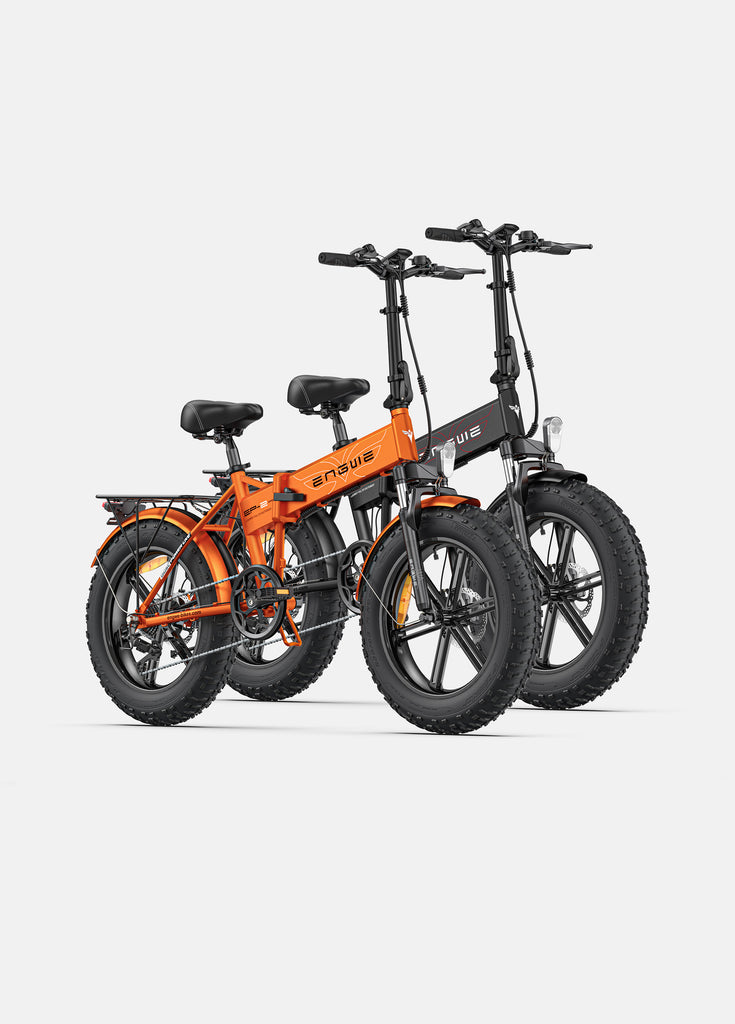 an orange and a black engwe ep-2 pro e bikes