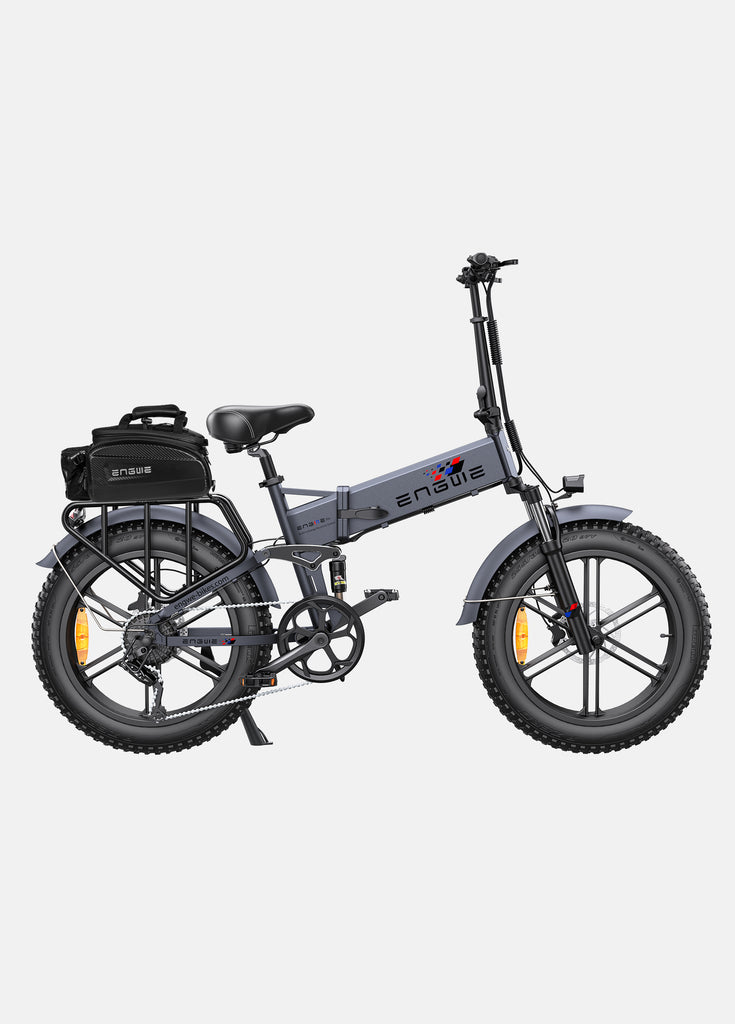 a grey engwe electric bike and an engwe bag