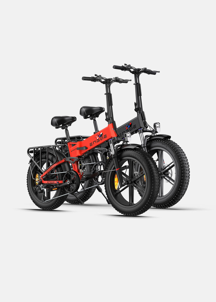 a red and a black engwe engine x e-bikes